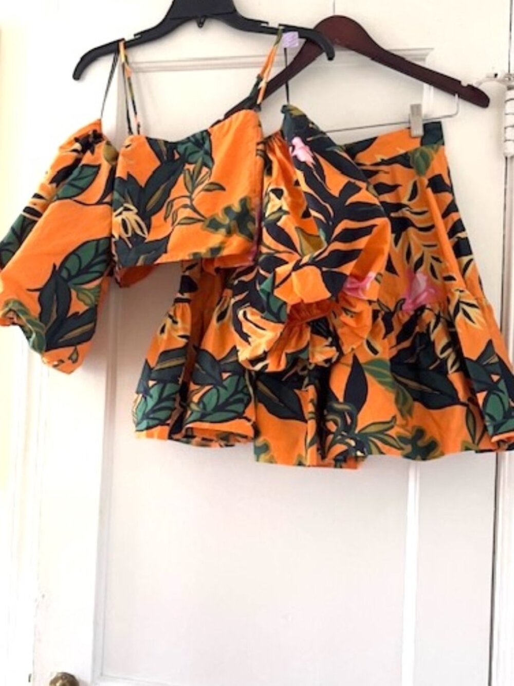 Set H&M Leaf Palm Cotton Top & Skirt Colorful Tropical - Picture 8 of 16